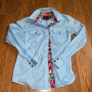 Jones New York light blue Gingham Plaid Long Sleeve Button Down Shirt  Size S